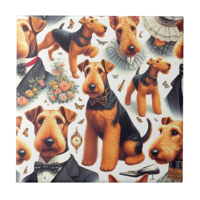 Retro Airedale Terrier Seamless Ceramic Tile (Front)