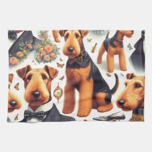 Retro Airedale Terrier Seamless Kitchen Towel