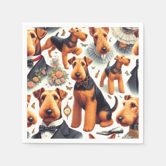 Retro Airedale Terrier Seamless Napkins (Front)