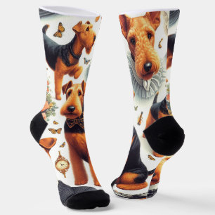 Retro Airedale Terrier Seamless Socks