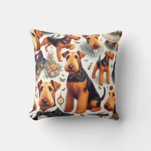 Retro Airedale Terrier Seamless Throw Pillow