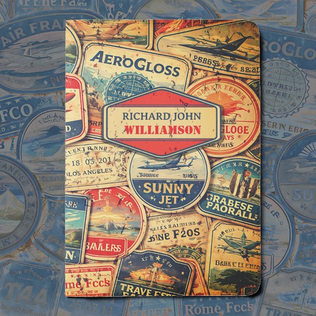 Retro Airline Style Custom Name Travel Stamps Passport Holder (Creator Uploaded)