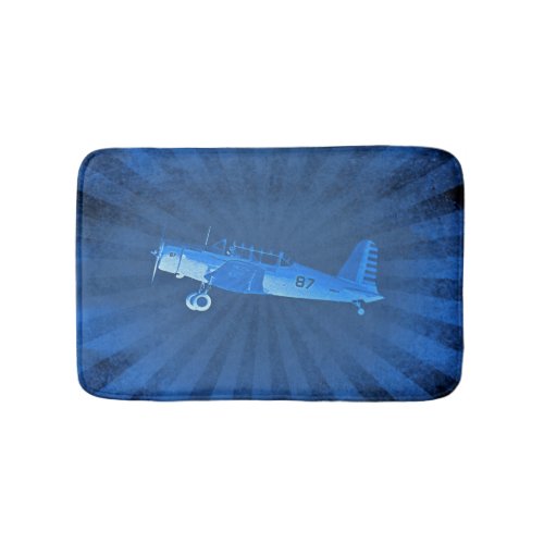 Retro Airplane 87 Old Aircraft Blue Bath Mat