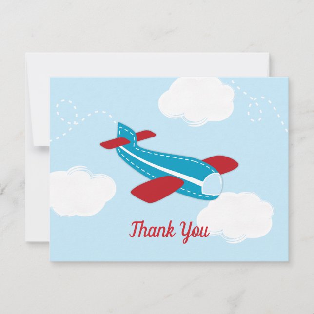Retro Airplane Aviator Baby Shower Thank You Card (Front)