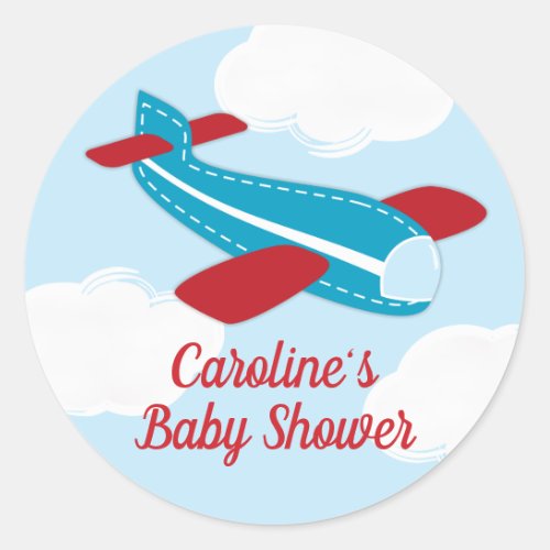 Retro Airplane Baby Shower Classic Round Sticker