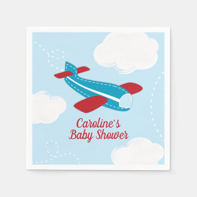 Retro Airplane Baby Shower in Red and Blue Napkins (Front)
