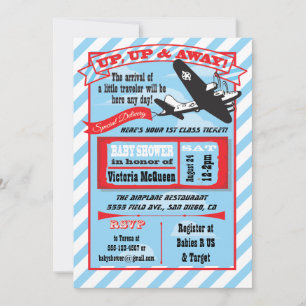 Retro Airplane Baby Shower with ticket invitation