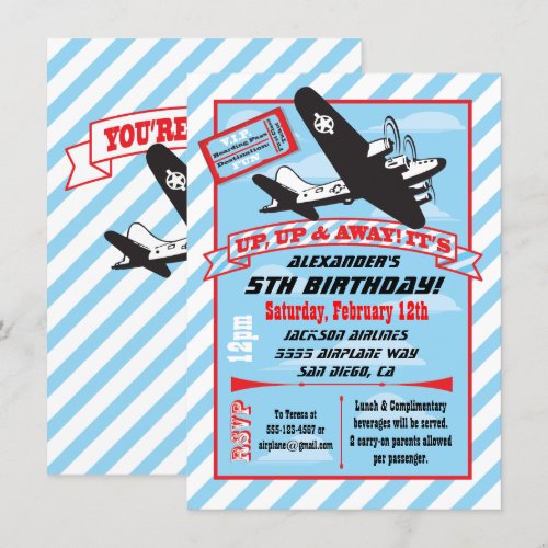Retro Airplane Birthday Party Invitations