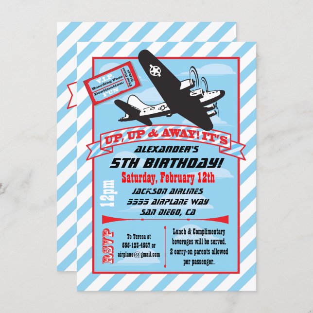 Retro Airplane Birthday Party Invitations (Front/Back)
