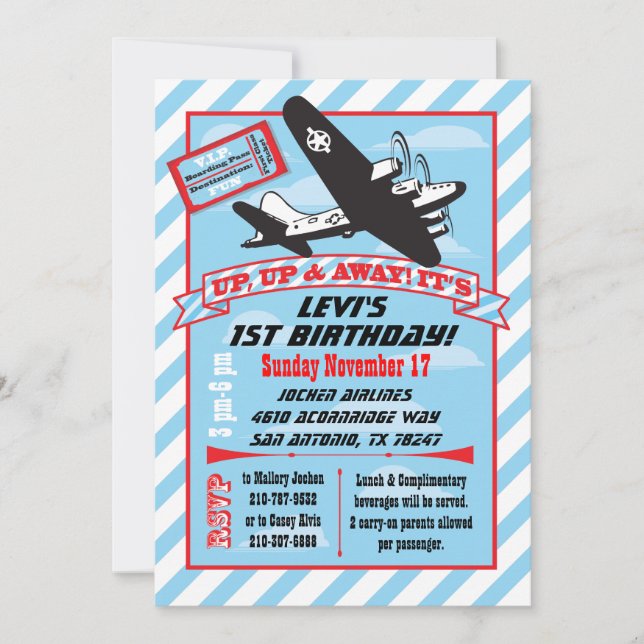Retro Airplane Birthday Party Invitations (Front)