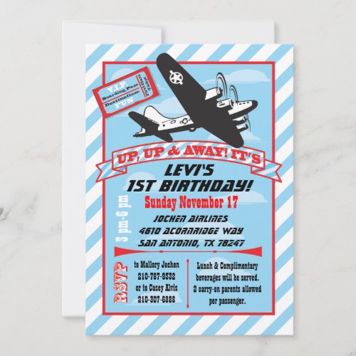 Retro Airplane Birthday Party Invitations