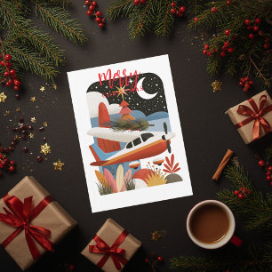 Retro Airplane Christmas Tree Family Photo Funny Holiday Card