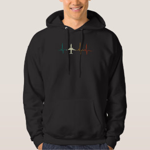 Retro Airplane Heartbeat Pilot Flying Cool Aviator Hoodie