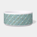 Retro Airplane Pattern Ceramic Pet Bowl<br><div class="desc">Fasten your seatbelt. This Retro Airplane Pattern Ceramic Pet Bowl is ready for takeoff. The design features lines of red, royal blue, and white, mid century modern airplanes flying across a steel blue background. Thin stripes of orange, lime green and grey, as well as lines of teal dots, add interest...</div>