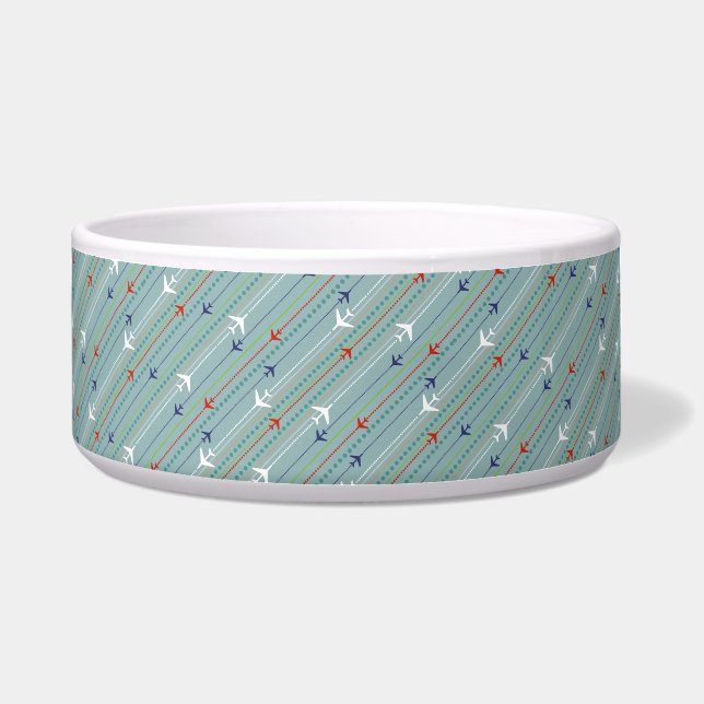 Retro Airplane Pattern Ceramic Pet Bowl (Front)