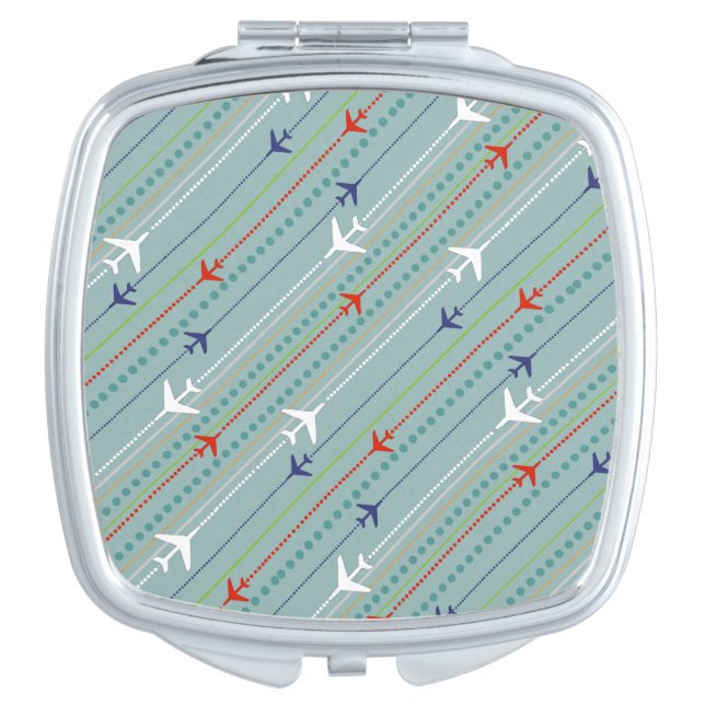 Retro Airplane Pattern Compact Mirror (Front)