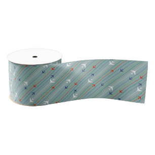Retro Airplane Pattern Grosgrain Ribbon