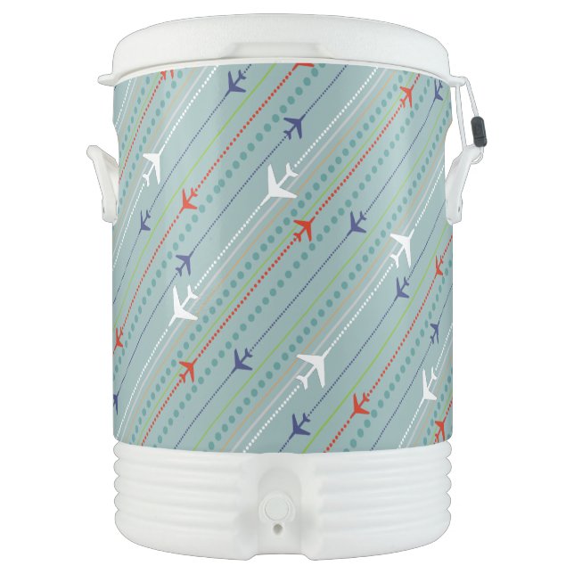 Retro Airplane Pattern Igloo Beverage Cooler (Front)