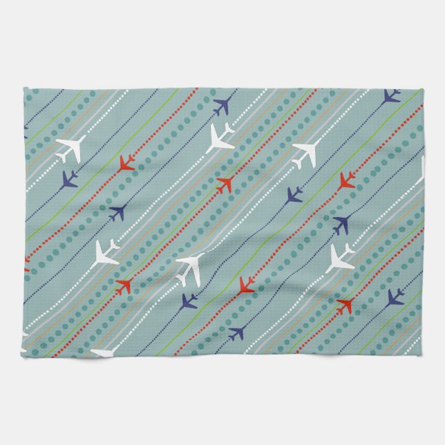Retro Airplane Pattern Kitchen Towel (Horizontal)