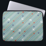 Retro Airplane Pattern Laptop Sleeve<br><div class="desc">Fasten your seatbelt. This Retro Airplane Pattern Laptop Sleeve is ready for takeoff. The design features lines of red, royal blue, and white, mid century modern airplanes flying across a steel blue background. Thin stripes of orange, lime green and grey, as well as lines of teal dots, add interest to...</div>