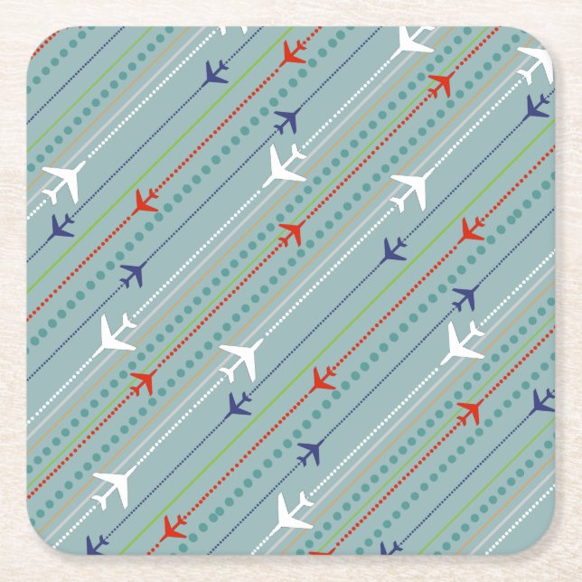 Retro Airplane Pattern Marble Hard Paper Coasters (Front)