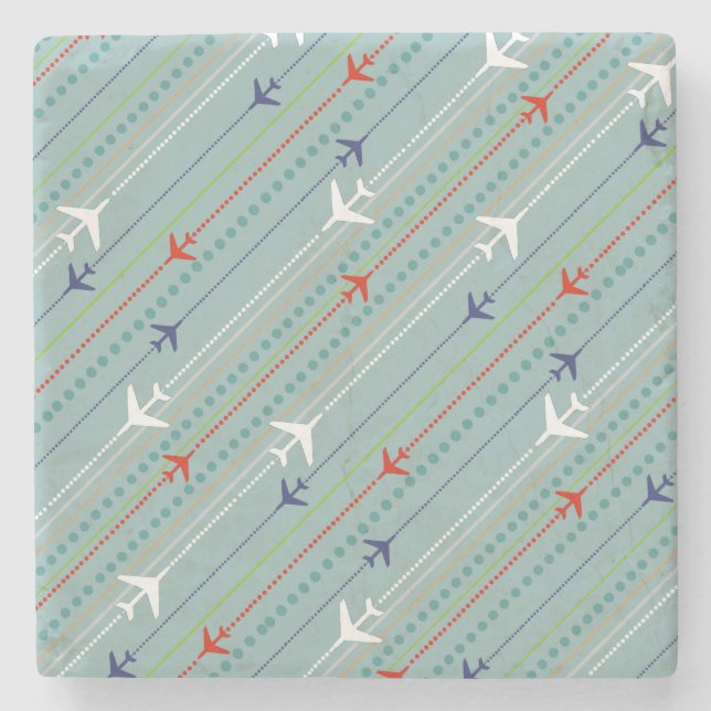 Retro Airplane Pattern Marble Stone Coaster (Front)