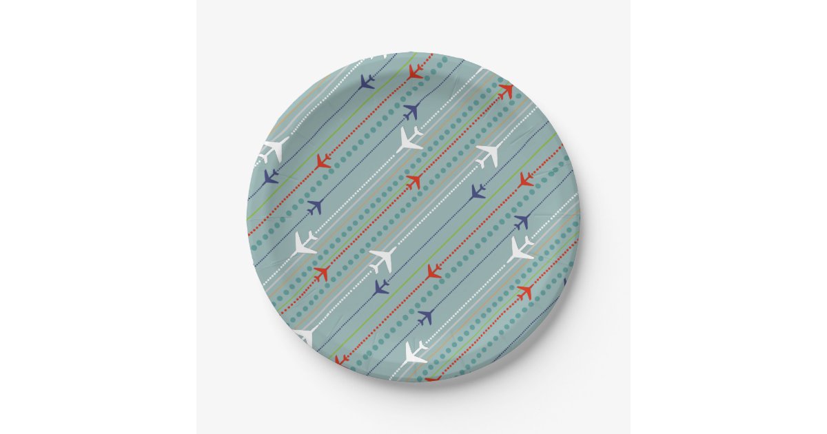 Retro Airplane Pattern Paper Plates Zazzle