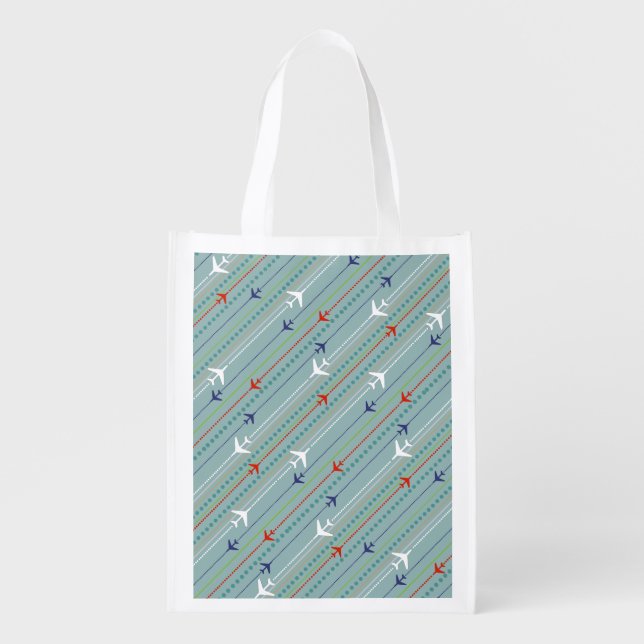 Retro Airplane Pattern Reusable Grocery Bag (Front)
