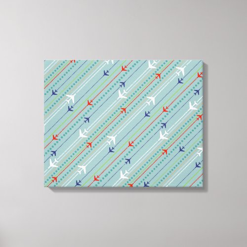 Retro Airplane Pattern Stretched Canvas Print