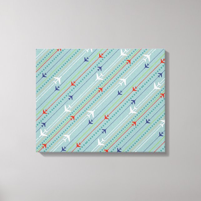 Retro Airplane Pattern Stretched Canvas Print (Front)