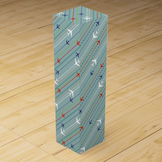 Retro Airplane Pattern Wine Box (Front)