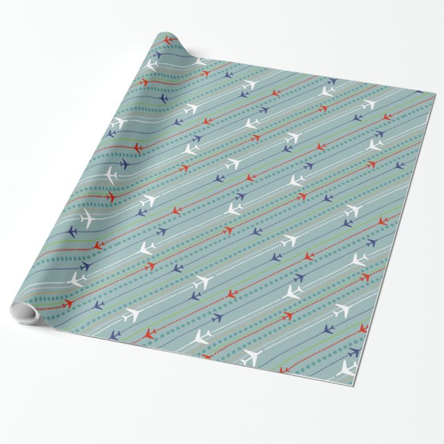 Retro Airplane Pattern Wrapping Paper (Unrolled)