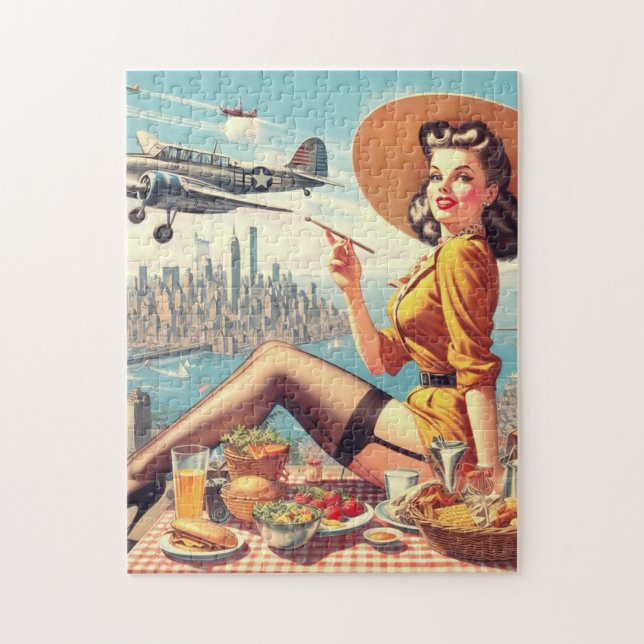Retro Airplane Pin-up Illustration Jigsaw Puzzle (Vertical)