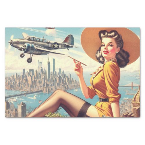 Retro Airplane Pin_up Illustration Tissue Paper