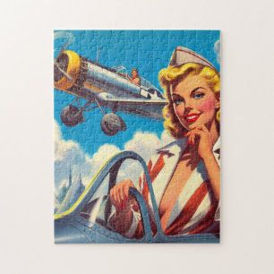 Retro Airplane Pin-up Jigsaw Puzzle