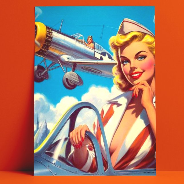 Retro Airplane Pin-up Postcard (Creator Uploaded)