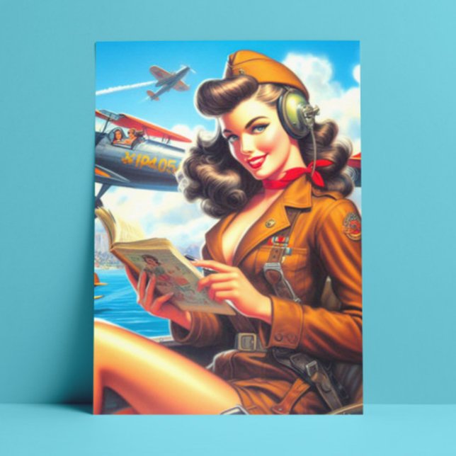 Retro Airplane Pin-up Postcard (Creator Uploaded)