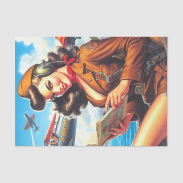 Retro Airplane Pin-up Tissue Paper (Front)