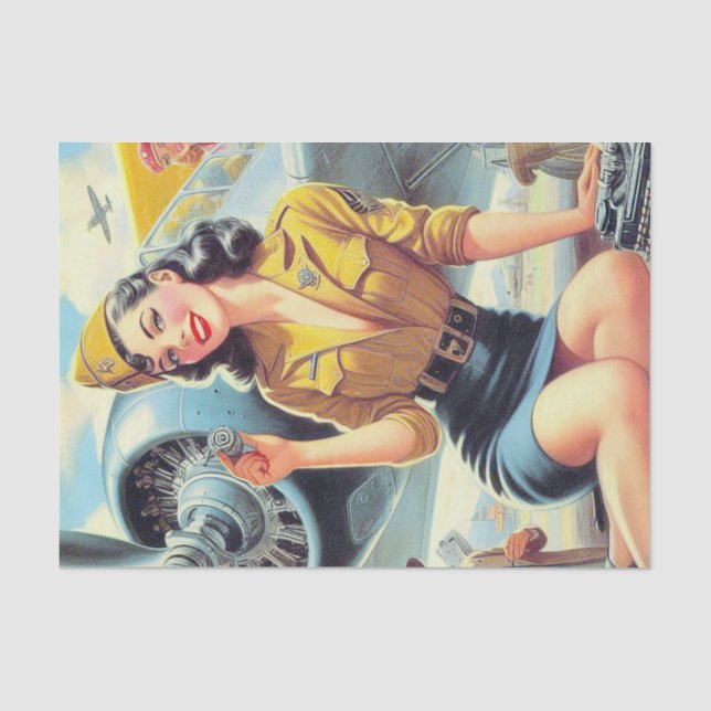 Retro Airplane Pin-up Tissue Paper (Front)