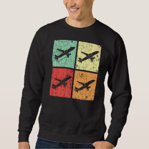 Retro Airplane Plane Pilot Aviator Sky Flight Inst Sweatshirt