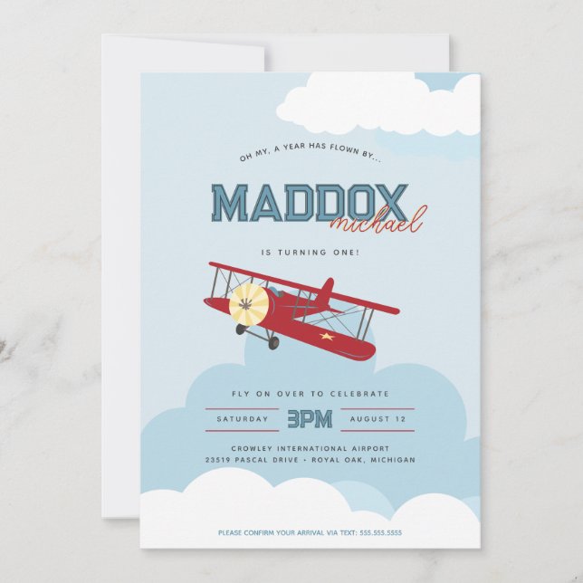 Retro Airplane Time Flies First Birthday Aviator  Invitation (Front)