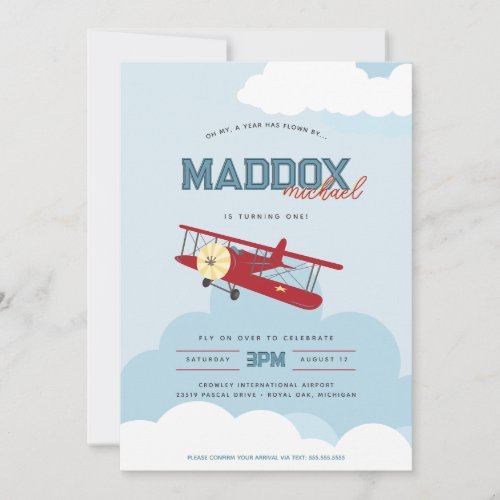 Retro Airplane Time Flies First Birthday Aviator  Invitation