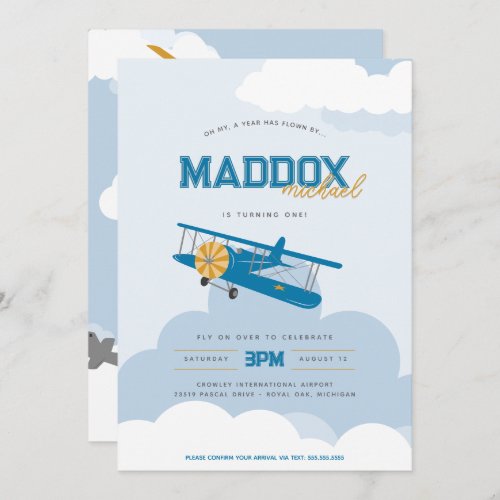 Retro Airplane Time Flies First Birthday  Invitation