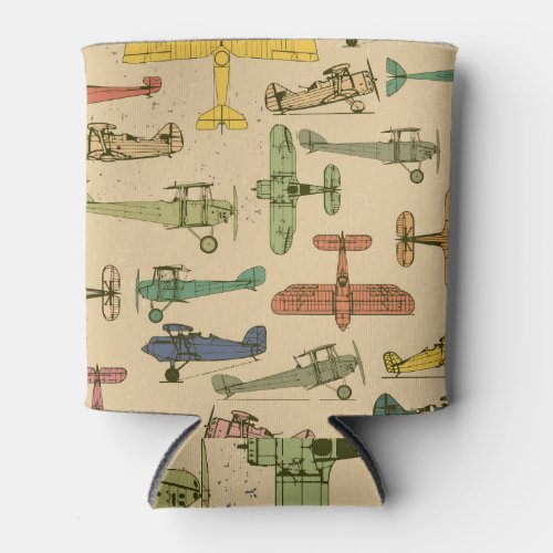 Retro Airplanes Cracked Vintage Pattern Can Cooler