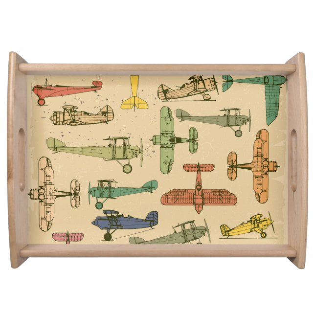 Retro Airplanes: Cracked Vintage Pattern. Serving Tray (Front)