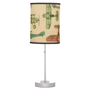 Retro Airplanes: Cracked Vintage Pattern. Table Lamp