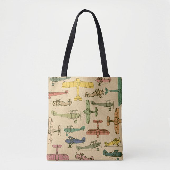 Retro Airplanes: Cracked Vintage Pattern. Tote Bag (Front)