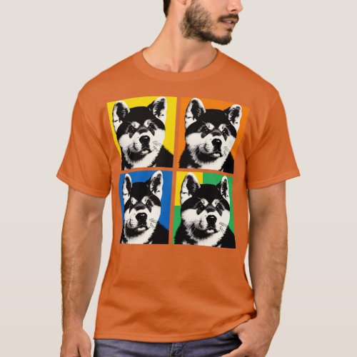 Retro Akita Art Painting Cute Puppy T_Shirt