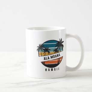 Retro Ala Moana Beach Hawaii Surfboard Surfing  Coffee Mug