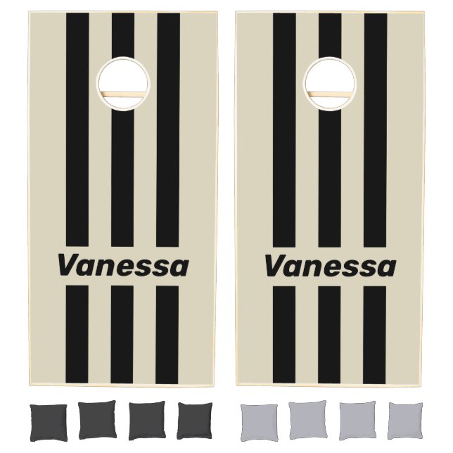 Retro Alabaster Three Pin Striped with Name Cornhole Set (Set)